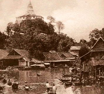 Historische Aufnahme von Bangkoks goldenen Bergtempel "Golden Mount"
