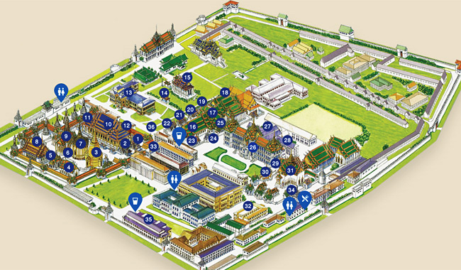 Thailand Lifestyle präsentiert: Grand Palace - Die 10 wichtigen Highlights. Hier: Karte des Palast-Areals