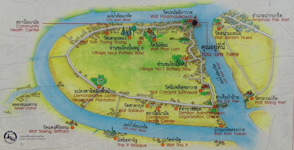Karte der Flussinsel Koh Kret im Chao Phraya River in Nonthaburi